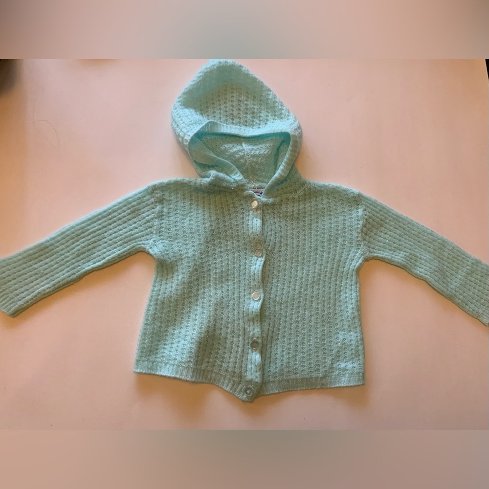 Vintage Aqua Kids Hooded Cardigan